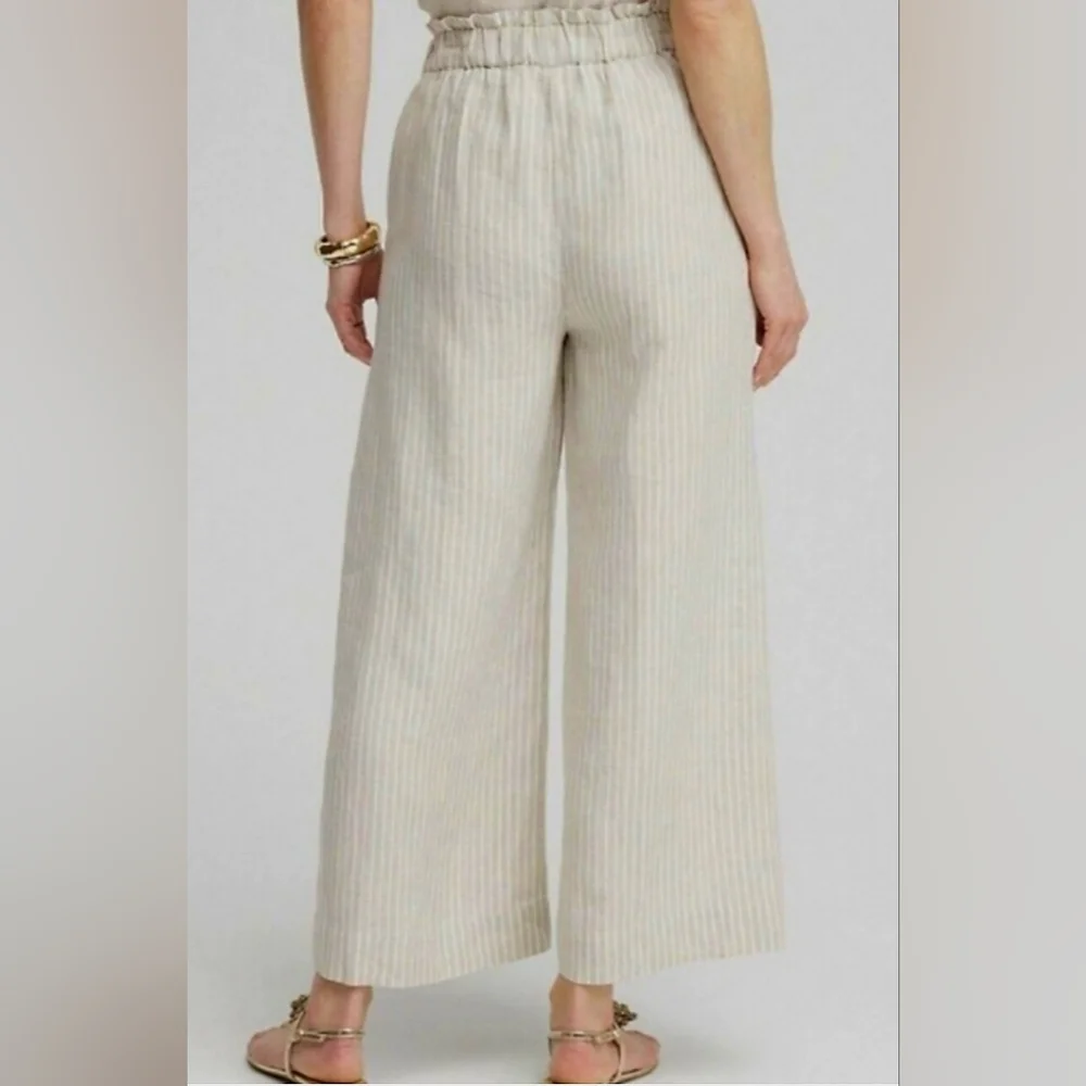 Chico's Women 100% Linen Wide-Leg Culotte Pants High Rise Oatmeal $109 12/Large - Picture 13 of 16
